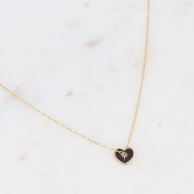 Gold Anzo necklace with black enamel heart