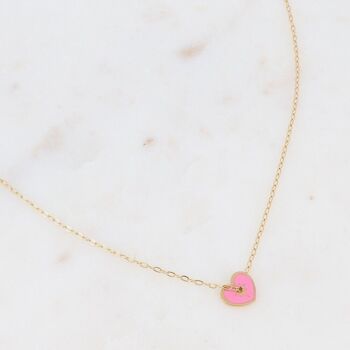 Collier Anzo doré avec coeur en émail rose 3