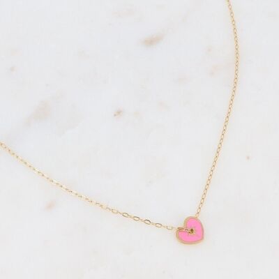 Gold Anzo necklace with pink enamel heart