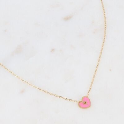 Collana Anzo in oro con cuore in smalto rosa