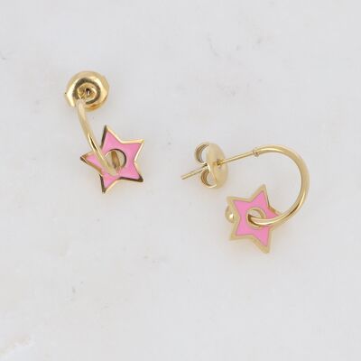 Gold Aldos hoop earrings with pink enamel star