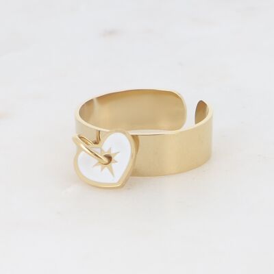 Golden Anzo ring and white enamel heart