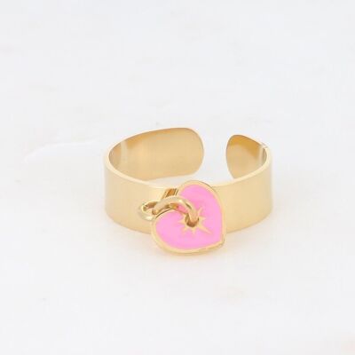 Goldener Anzo-Ring und rosa Emaille-Herz
