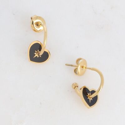 Gold Anzo hoops with black enamel heart