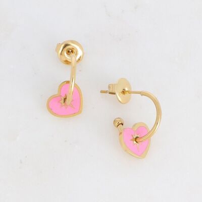 Gold Anzo hoops with pink enamel heart