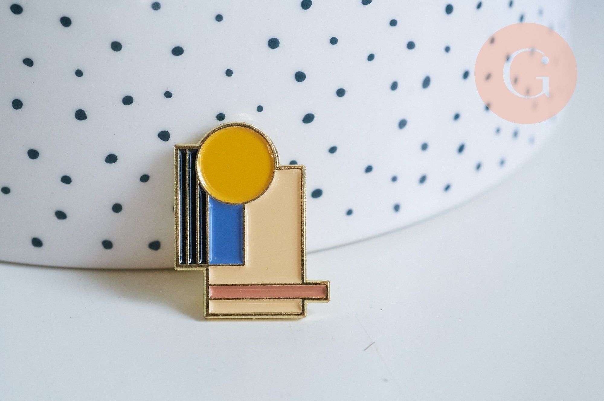 Spilla geometrica con smalto in oro giallo blu 24.5 mm, spilla in oro, decorazione della giacca, x1 G6717