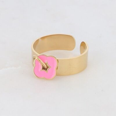 Golden Carlo ring with pink enamel clover