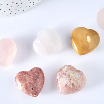 Corazón decorativo piedras naturales ágata mookaita flor cristal piedra de litoterapia 31mm, x1, G7170