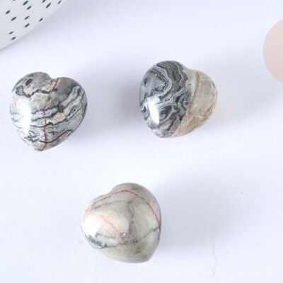 Corazón decorativo Piedra de litoterapia Jaspe Picasso natural 20 mm, x1, G7178