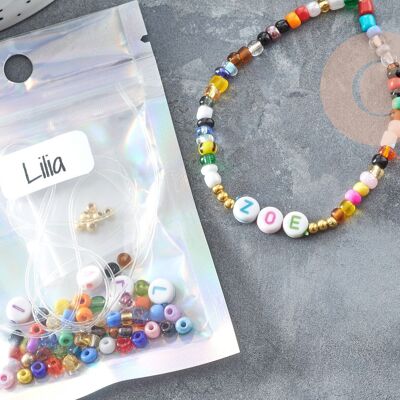 Kit braccialetto dell'amicizia personalizzato in oro + nome multicolore, scatole e kit per la creazione di bigiotteria fai da te, custodia 1 braccialetto G9023