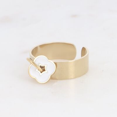 Goldener Carlo Ring mit weißem Emailleklee
