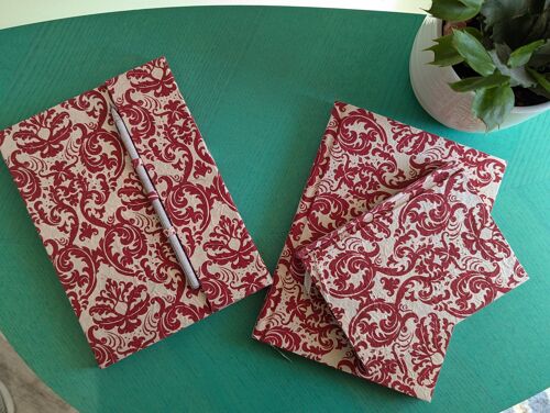 Printed Floral Pattern Lokta A6 Journal Notebook - Red
