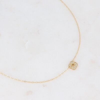 Carlo shiny golden necklace with white zirconia clover