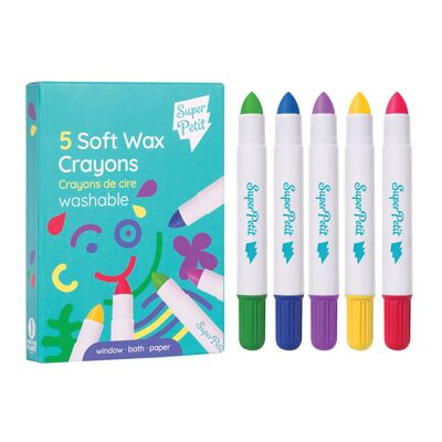 NEW!BOX OF 5 VERY SOFT WAX CRAYONS FOR BATHTUBS-WINDOWS-MIRRORS-PAPER