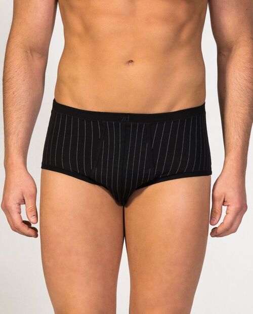 Pinstriped fly front Brief black plus size
