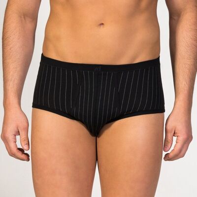 Pinstriped fly front Brief black plus size