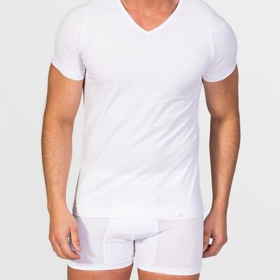 Camiseta cuello pico algodón egipcio blanco