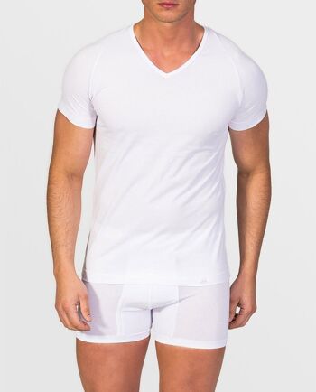 T-shirt col V coton égyptien blanc 1