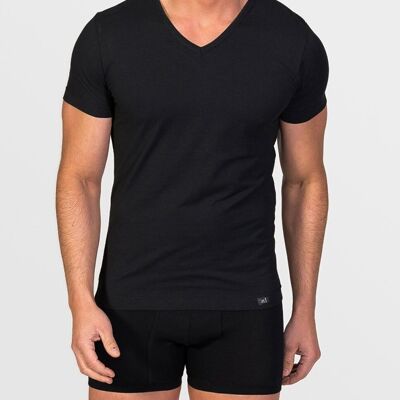 T-shirt col V fil de soja noir