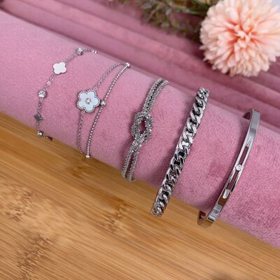 Set de 5 bracelets en acier inoxydable sans présentoir SET22