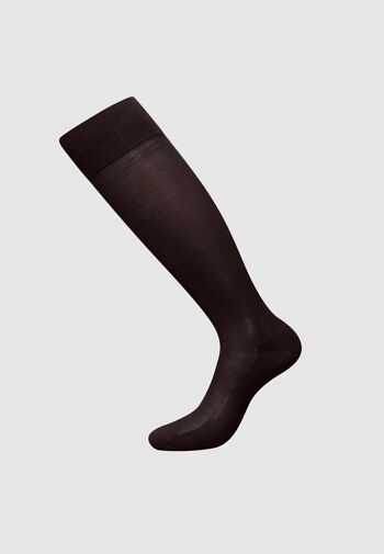 Chaussettes genou coton mercerisé marron taille simple