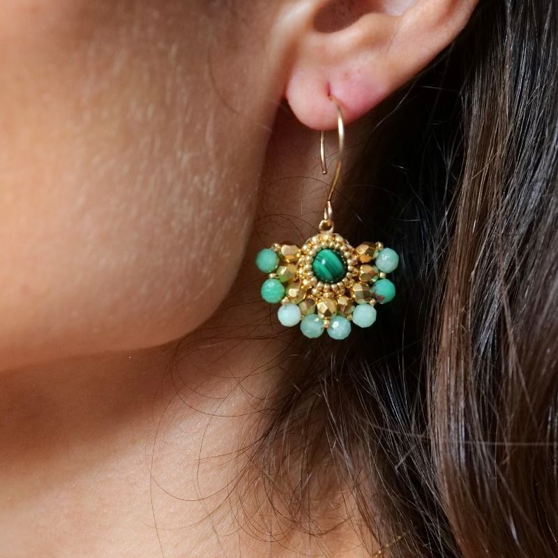 Éléonore - Orecchini con malachite e crisoprasio