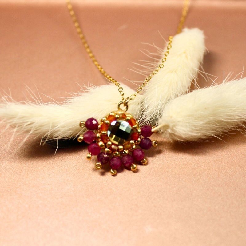 Cécilia – Halskette aus Karneol und Rubin