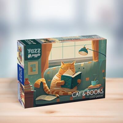 Yazz 1000 Piece Puzzle - Cat & Books