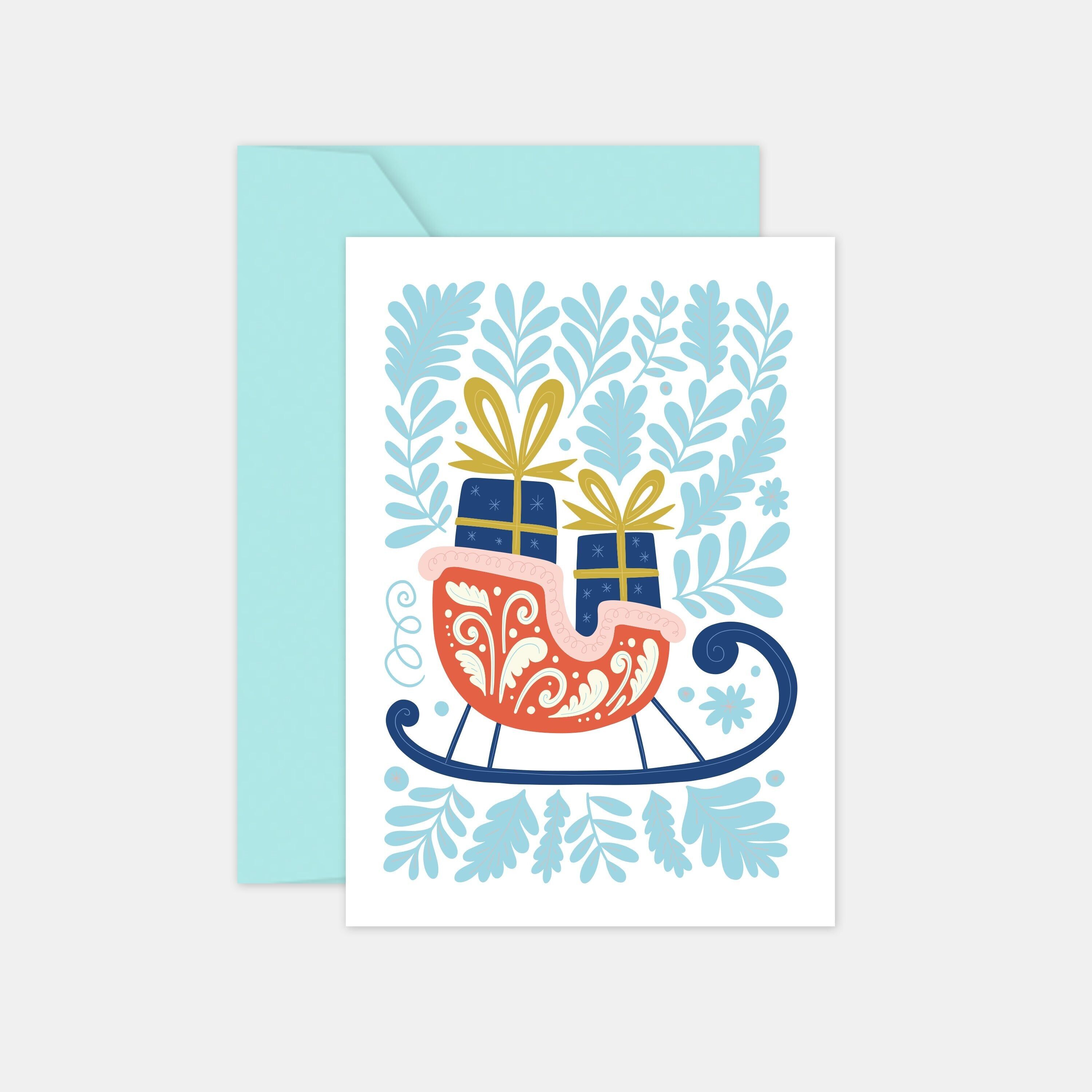 Weihnachtskarte mit Schlitten