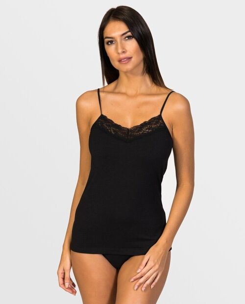 Spaghetti top lace and v-neck black