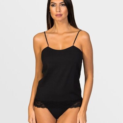 Top de espagueti con encaje negro