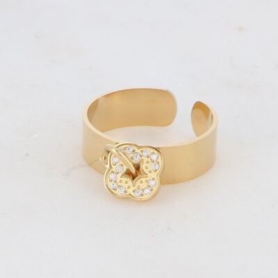 Golden Carlo Shiny ring and white zirconia clover