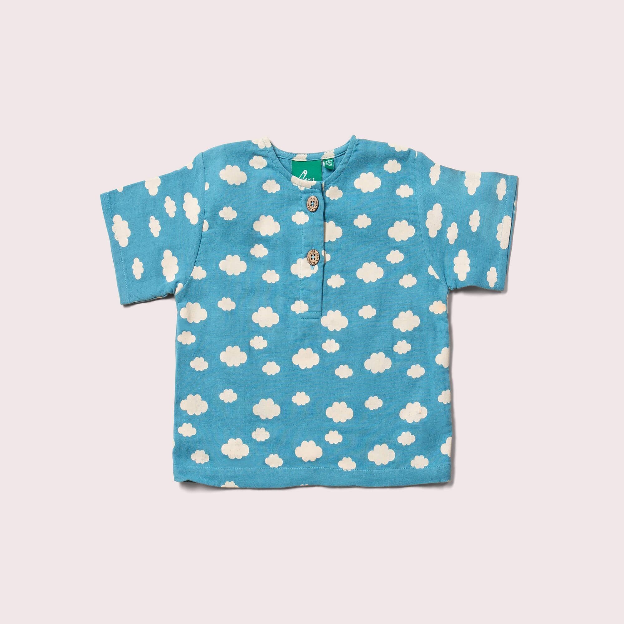 Top Henley a maniche corte con vestibilità ampia Blue Clouds