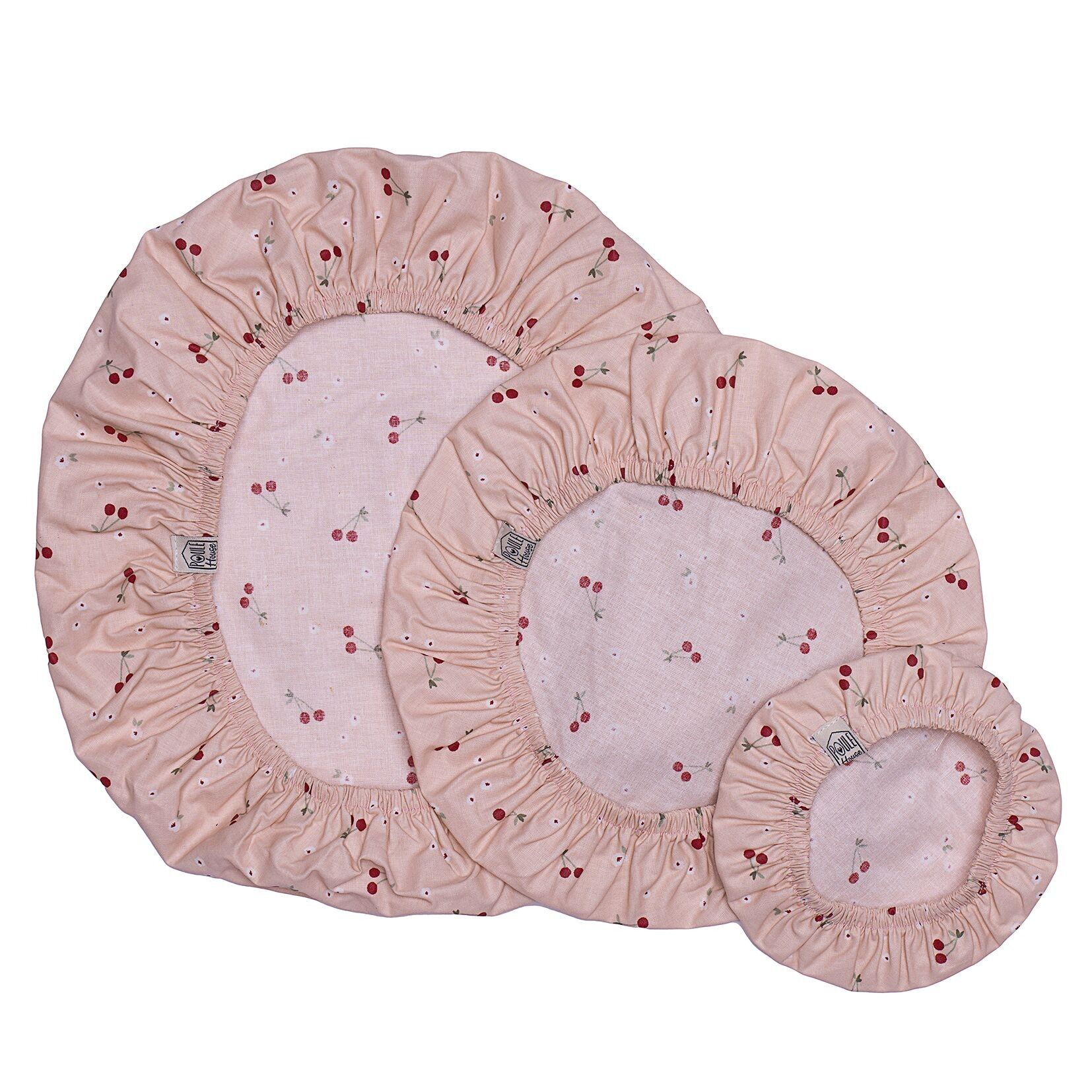 Set mit 3 flachen Bezügen aus beschichteter Baumwolle mit Kirschmuster