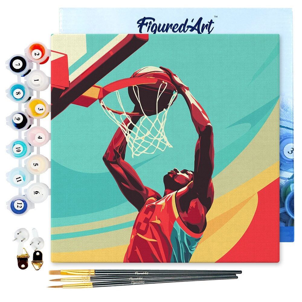 Mini Painting by Numbers 20x20cm with frame Sports poster Basketball