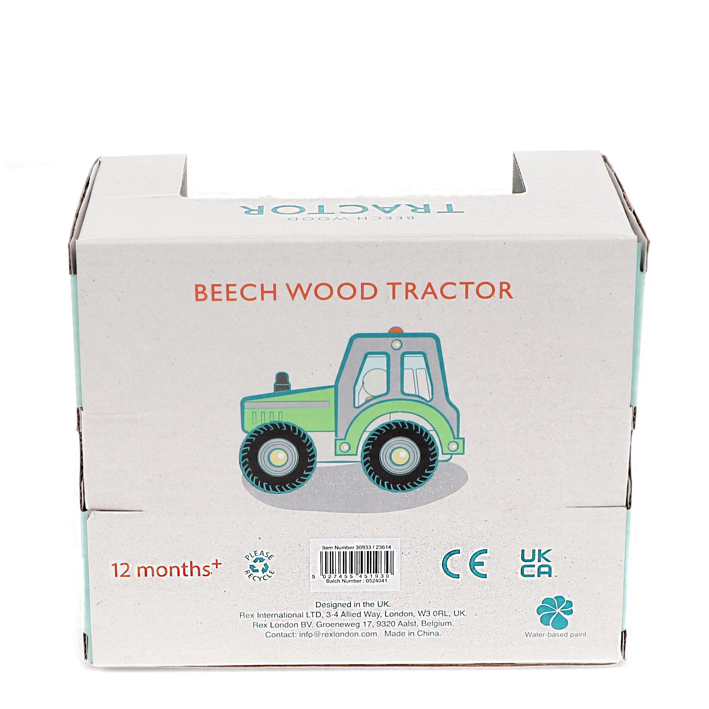 Vehículo de juguete de madera para empujar: tractor (verde)