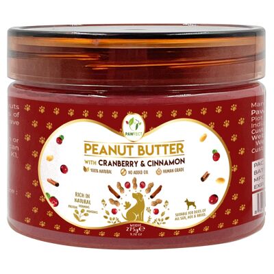 Burro di arachidi Pawfect: mirtillo rosso e cannella (275 g/9,5").70 oz) | 100% naturale | Senza cereali | Topper per alimenti | Snack leccabile per cani