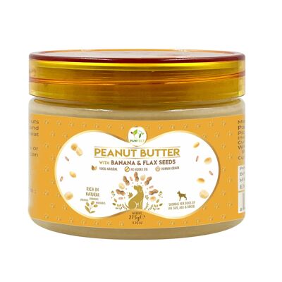 Burro di arachidi Pawfect: banana e semi di lino (275 g/9,570 oz) | 100% naturale | Senza cereali | Topper per alimenti | Snack leccabile per cani