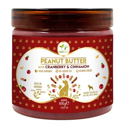 Burro di arachidi Pawfect: mirtillo rosso e cannella (450 g/15,5").87 oz) | 100% naturale | Senza cereali | Topper per alimenti | Snack leccabile per cani