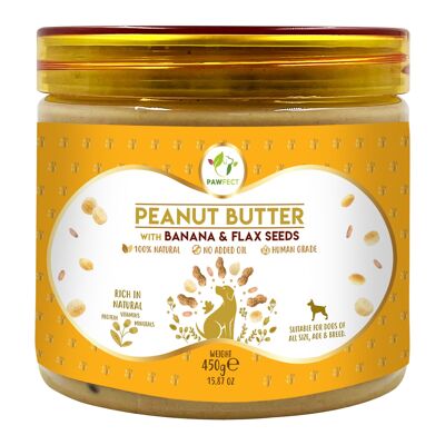 Burro di arachidi: banana e semi di lino (450 g/15,5%).87 oz) | 100% naturale | Senza cereali | Topper per alimenti | Snack leccabile per cani