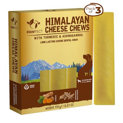 Pawfect Himalayan Cheese Dental Chews - Curcuma e Ashwagandha - Confezione da 3 masticativi per cani di taglia media (195 g/6,5 kg).88 once)