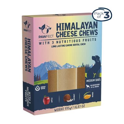 Pawfect Himalayan Cheese Dental Chews - Pomme, noix de coco et mangue - Lot de 3 friandises pour chiens de taille moyenne (195 g/6,5 g).88 oz)