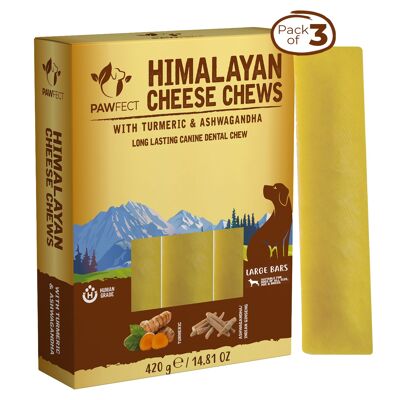Pawfect Himalayan Cheese Dental Chews - Curcuma e Ashwagandha - Confezione da 3 masticativi per cani di grossa taglia (420 g/14,5 kg).81 once)
