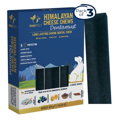 Pawfect Himalayan Cheese Chews - Dentamust infusé à la myrtille : Pack de 3 Chews pour grands chiens (420g/14.81 oz)