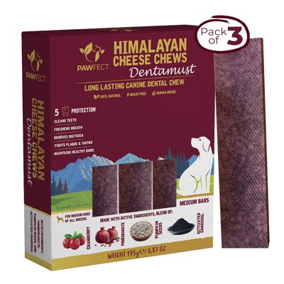 Masticables de queso del Himalaya Pawfect - Dentamust infundido con arándano: paquete de 3 masticables para perros de tamaño mediano (195 g/6.88 onzas)
