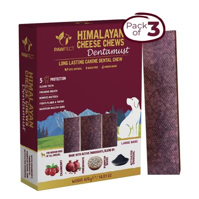 Pawfect Himalayan Cheese Chews - Dentamust arricchito con mirtillo rosso: confezione da 3 masticativi per cani di grossa taglia (420 g/14,5 kg).81 once)