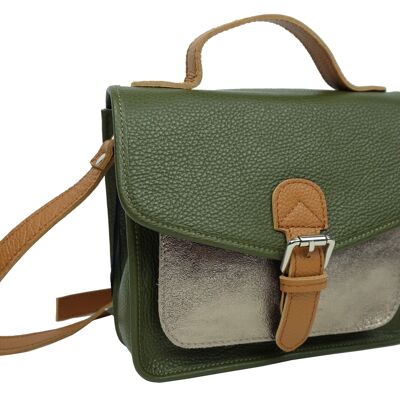 Borsa stile cartella con tasca lucida Khaki 76045 Khaki Green
