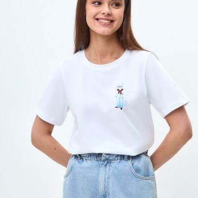 Camiseta estampada blanca COFFEE CAT