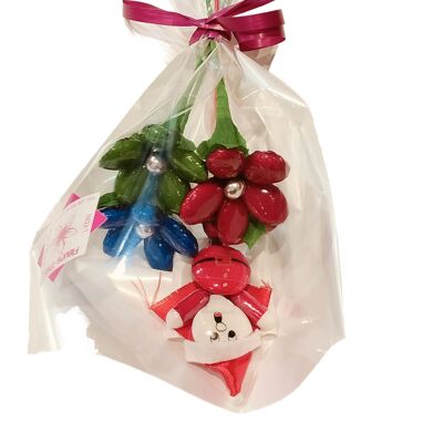 Mini bouquet marguerites et Père Noël dragées chocolat