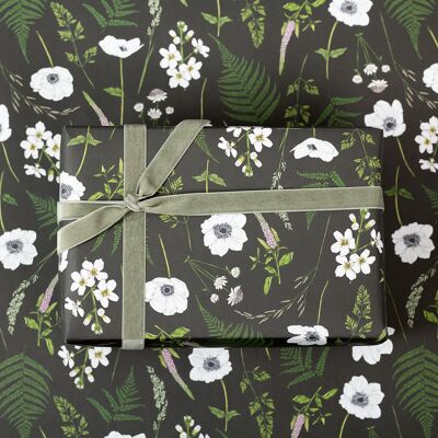 Wild Meadow - Negro - Papel de regalo